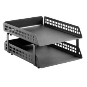 Krost Black Perforated Steel Letter Tray 2-Tier