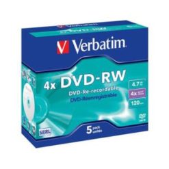 43285 - Verbatim 4.7GB DVD-RW 4X Matt Silver Jewel Case 5s