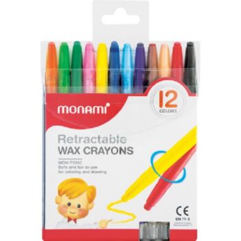 Monami Retractable Wax Crayons Wallet 12s
