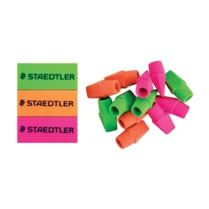 525FBK15A6-Staedtler 15 Piece Eraser Set Neon Colours - 3 Erasers + 12 Eraser Caps(4)