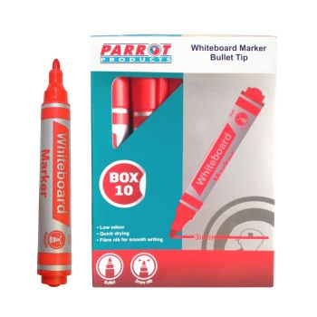PW1001R Parrot Whiteboard Marker Bullet Tip Box 10 Red