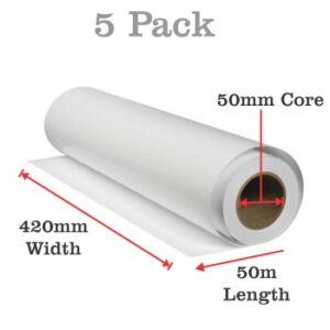 Plotter Paper 80gsm Bond Roll 50mm Core 420mm x 50m Multipack 5