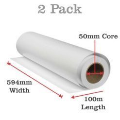 Plotter Paper 80gsm Bond Roll 50mm Core 594mm x 100m Multipack 2