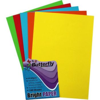 Butterfly A4 Bright Colour Paper 80gsm Assorted 100s