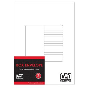 Leo Envelopes Expansion Box 2 Fold White Printed 224 x 336mm - Pack 2