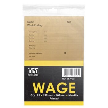 Leo Envelopes Wage Printed Self Seal Manilla - Pack 25
