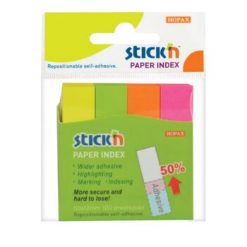 Stick'n Paper Index 50 x 12mm Neon Assorted 4 Pads