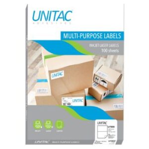 Unitac A4 Laser Labels 199,6 x 143,5mm 2up White 100 Sheets