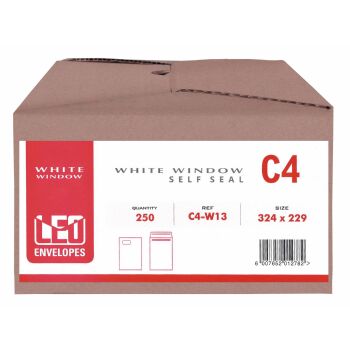 Leo Envelopes C4 Window Self Seal White - Box 250