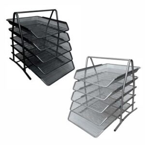 SDS Wire Mesh Letter Tray 5 Tier Black and Silver