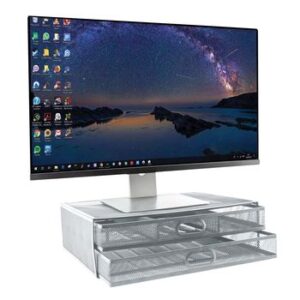 SDS Wire Mesh Monitor Stand 2 Drawers Silver - 1.jpg