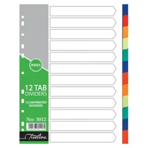 3012-Treeline A4 Index Divider PVC Colour 12 Tab