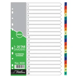 3020 - Treeline A4 Index Divider PVC Colour 1-20 Tab Printed