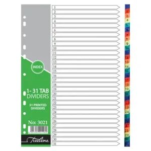 3021-Treeline A4 Index Divider PVC Colour 1-31 Tab Printed