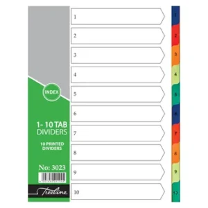 3023-Treeline A4 Index Divider PVC Colour 1-10 Tab Printed