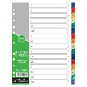 3032-Treeline A4 Index Divider PVC Colour A-Z 16 Tab Printed