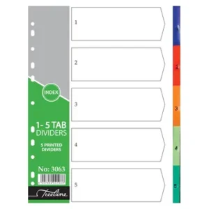 3063-Treeline A4 Index Divider PVC Colour 1-5 Tab Printed