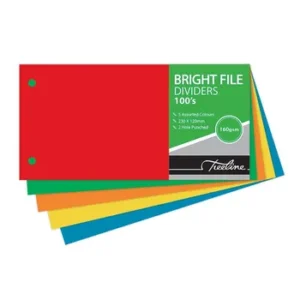 Treeline File Dividers 230 x 120mm Punched Bright Assorted - Pack 100