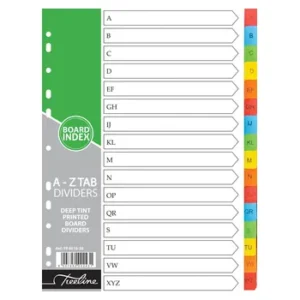 TRDM-AZ-Treeline A4 Index Divider Board Colour A-Z Printed 16 Tab