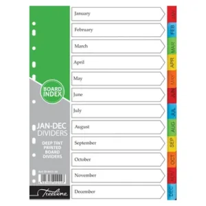 TRDM-JD-Treeline A4 Index Divider Board Colour Jan-Dec Printed