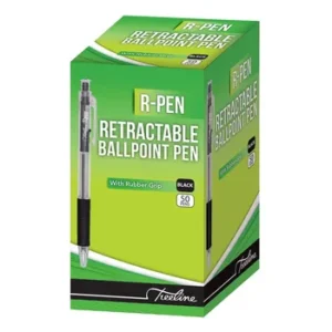 Treeline R-Pen Retractable Ballpoint Pens Black Box 50