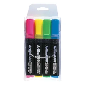 Artline EK660 Fluorescent Highlighter Chisel Tip 4.0mm Assorted - Wallet 4