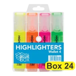 B1-0009-00-The Blue Box Highlighters Chisel Tip Wallet 4 Assorted - Box 24..