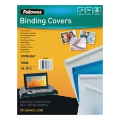5379701-Fellowes A4 Coverlight Thermal Binding Covers 3mm Clear/White - Pack 20