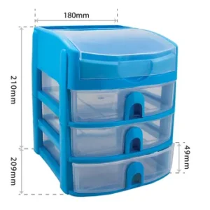 Treeline Mini 3 Drawer & Lift Top Desk Organiser Blue.