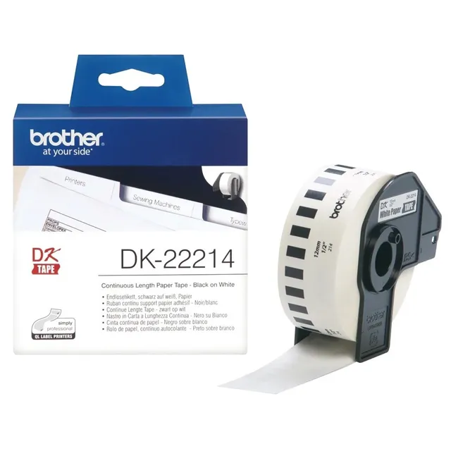 Brother DK-22214 Thermal Paper Tape 12mm x 30.48m - White Continuous Roll