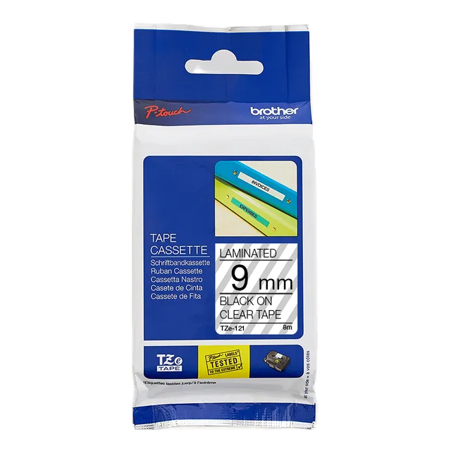 Brother TZe-121 Laminated Tape Black on Clear 9mm