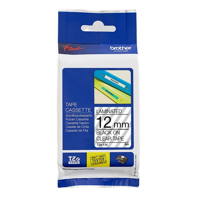 Brother TZe-131 Laminated Tape Black on Clear 12mm
