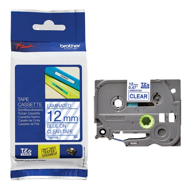 Brother TZe-133 Laminated Tape Blue on Clear 12mm