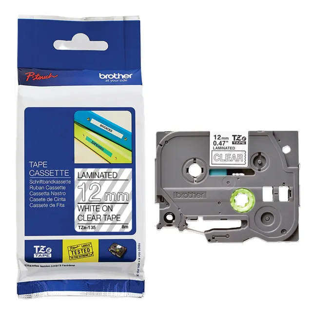 Brother TZe-135 Laminated Tape White on Clear 12mm