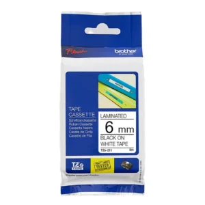 Brother TZe-211 Laminated Tape Black on White 6mm