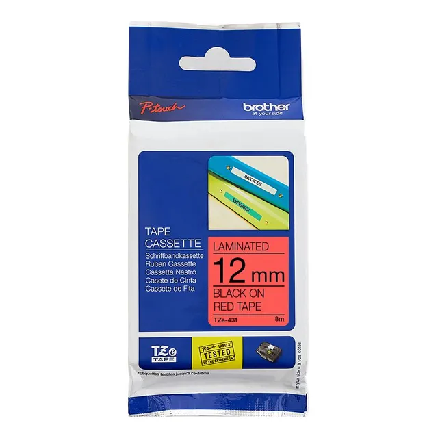 Brother TZe-431 Laminated Tape Black on Red 12mm