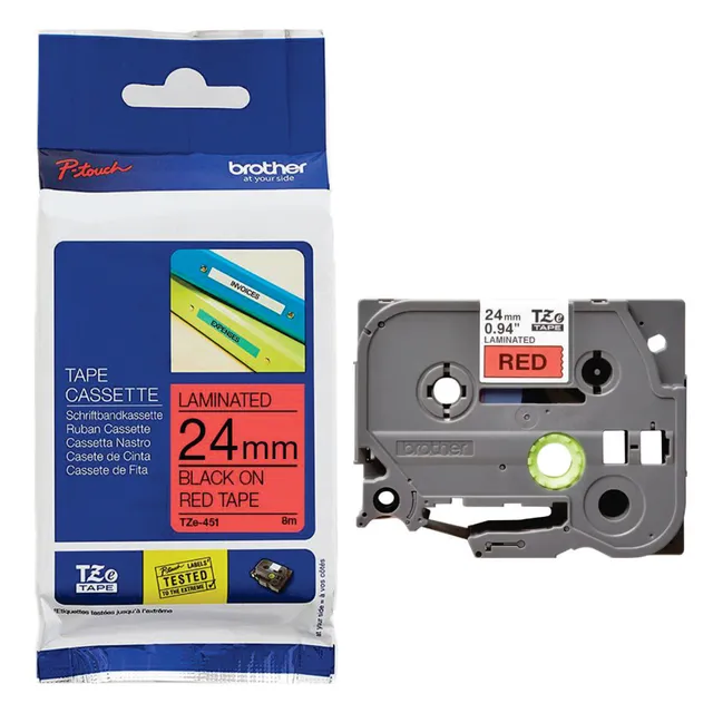 Brother TZe-451 Laminated Tape Black on Red 24mm