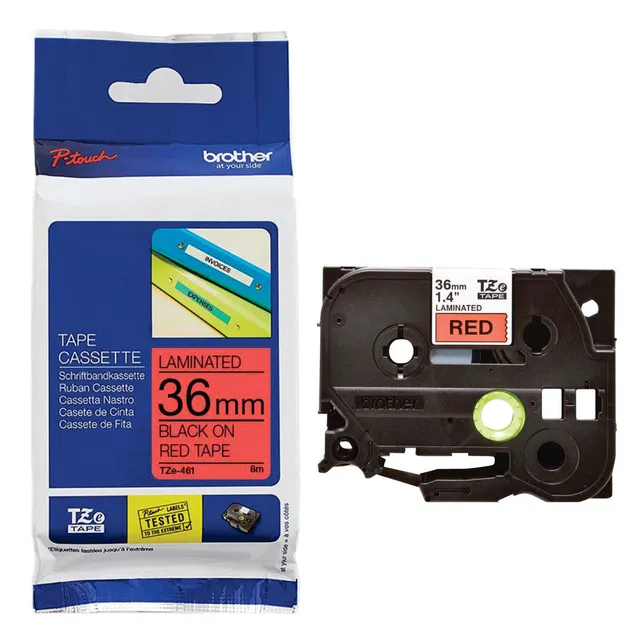 Brother TZe-461 Laminated Tape Black on Red 36mm