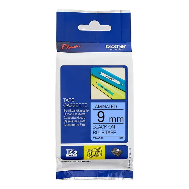 Brother TZe-521 Laminated Tape Black on Blue 9mm