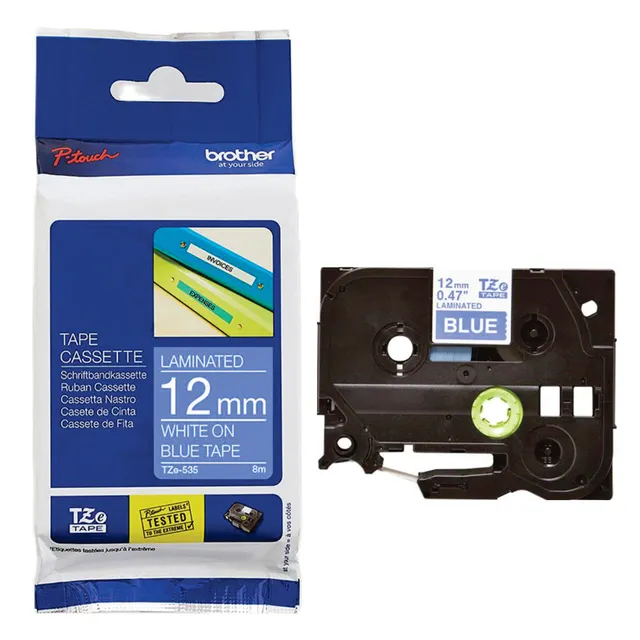 Brother TZe-535 Laminated Tape White on Blue 12mm