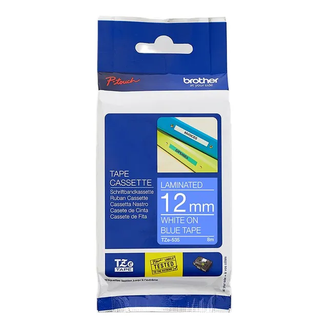 Brother TZe-535 Laminated Tape White on Blue 12mm
