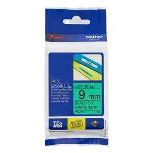 Brother TZe-721 Laminated Tape Black On Green 9mm