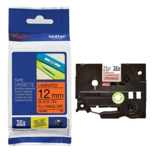 Brother TZe-B31 Laminated Tape Black on Fluorescent Orange 12mm x 5m
