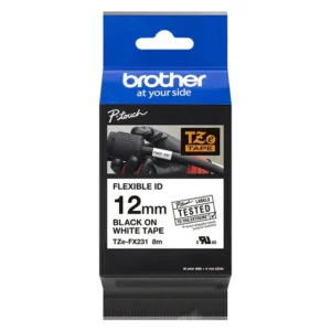 Brother TZe-FX231 Flexible ID Tape Black on White 12mm