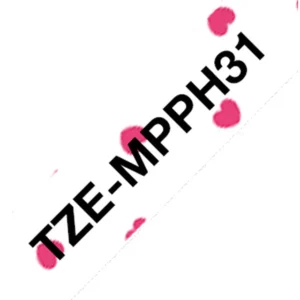 Brother TZe-MPPH31 Laminated Tape Black on Pink Hearts 12mm x 4m-B