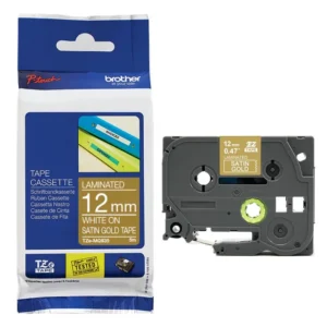 Brother TZe-MQ835 Laminated Tape White on Satin Gold 12mm x 5m