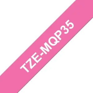Brother TZe-MQP35 Laminated Tape White on Berry Pink 12mm x 5m-B