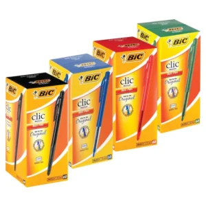 Bic Clic Ballpoint Pen Medium 1.0mm Black-Blue-Red-Green-Boxes