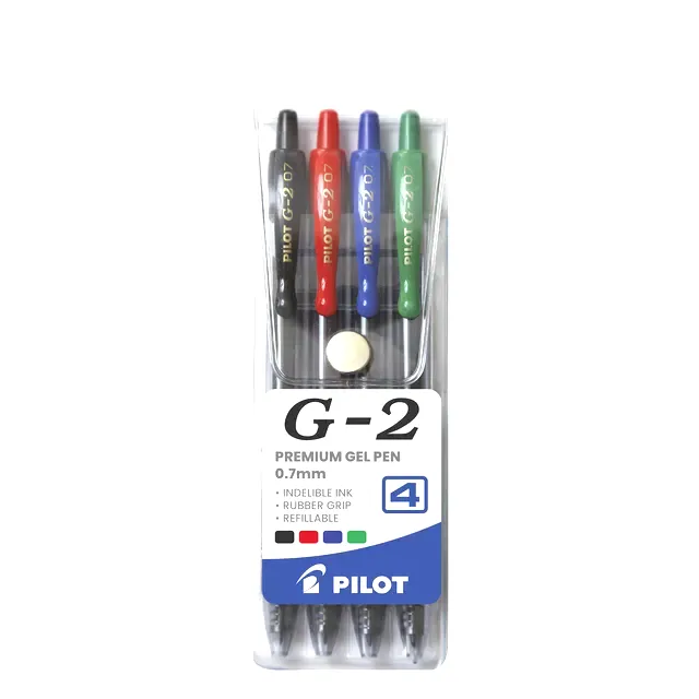 Pilot G2 Retractable Roller Ball Gel Pen Fine 0.7mm - Wallet 4 Basic Colours