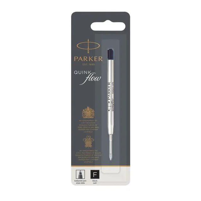 Parker Quinkflow Ballpoint Fine 0.8mm Pen Refill - Black - Box 12
